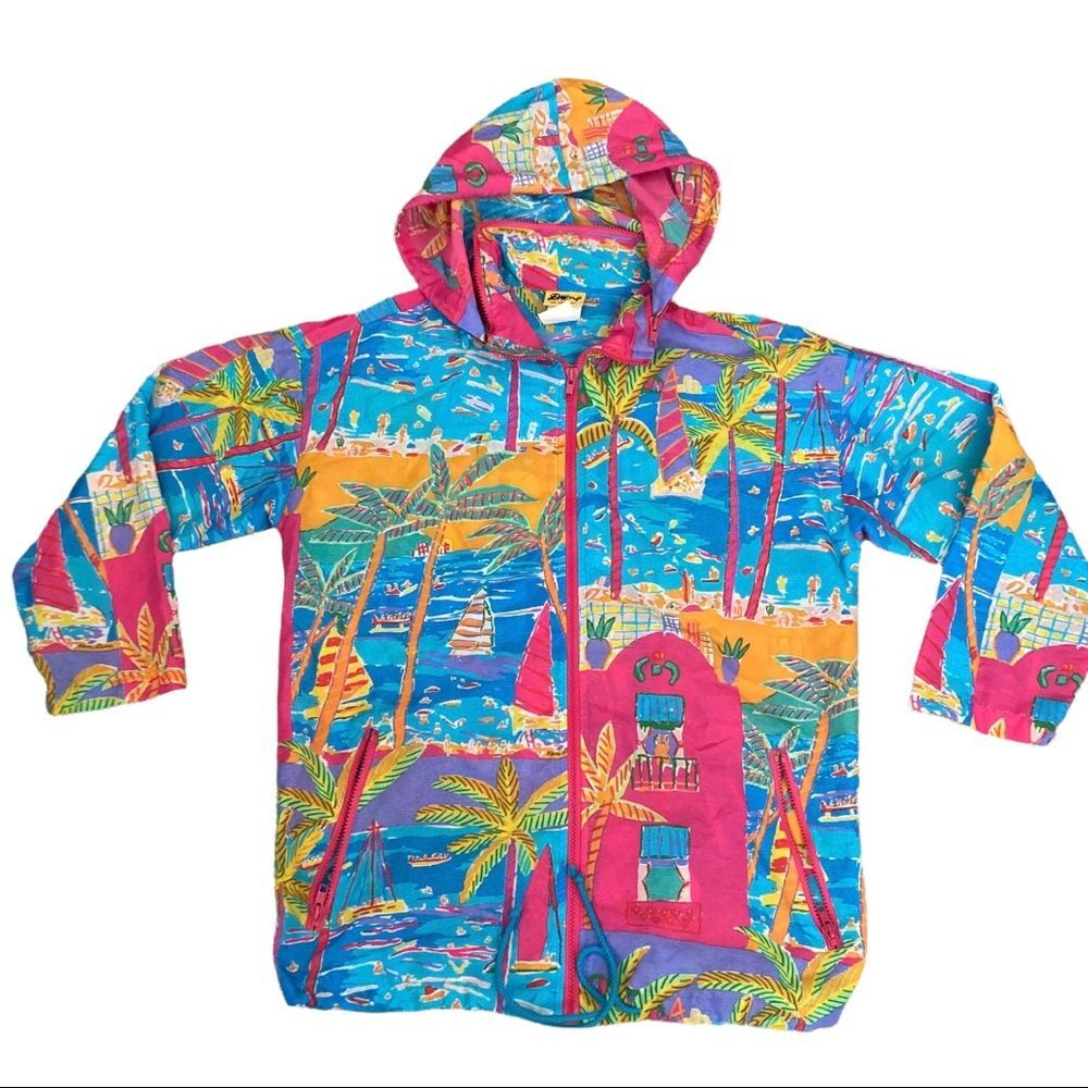 Vintage Ken Done 1990 windbreaker Jacket Turquoise Blue Pink size small